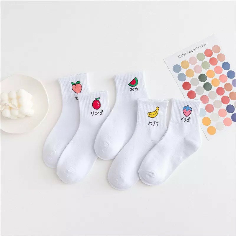 Set 5 đôi tất nữ cổ cao Ulzzang Sollle, combo 5 vớ nữ họa tiết hoạt hình cute Hàn Quốc