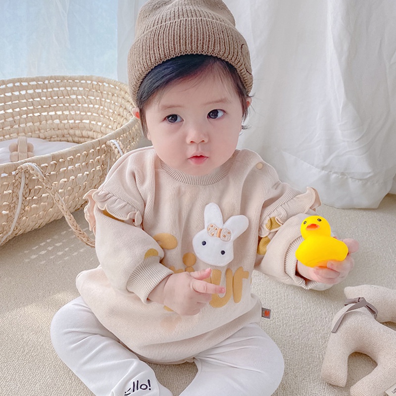 Bộ áo liền quần tay dài in hình thỏ dễ thương dành cho bé gái sơ sinh