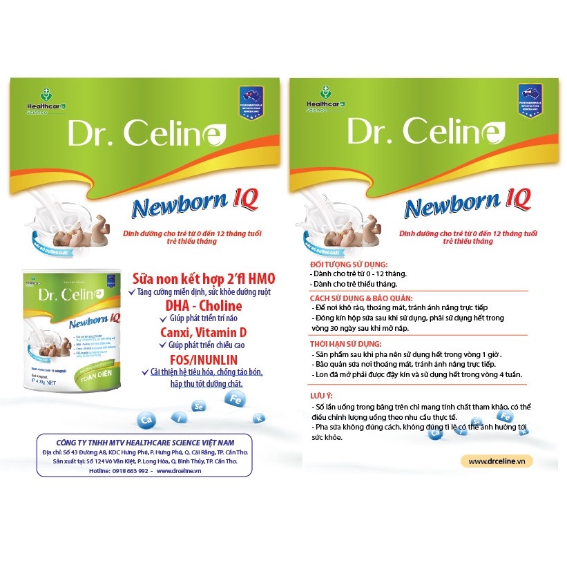 Sữa bột Dr. Celine Newborn IQ 400g