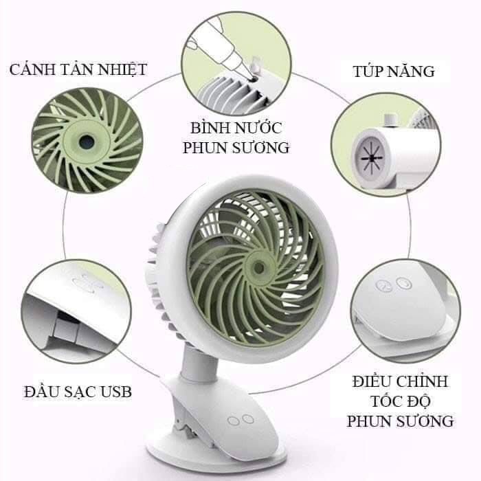 Quạt phun sương mini CLIPFAN 3 chế độ, kẹp bàn làm việc , kẹp xe đẩy cho bé