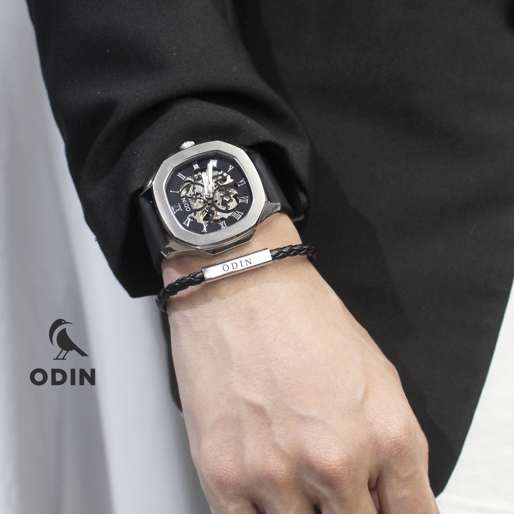 Vòng tay da ODIN - Minimal Leather Bar khóa nam châm - Tặng kèm nhẫn TITAN