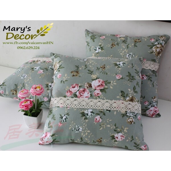 Gối tựa sofa Mary Décor - họa tiết Hoa xanh vintage G-K04