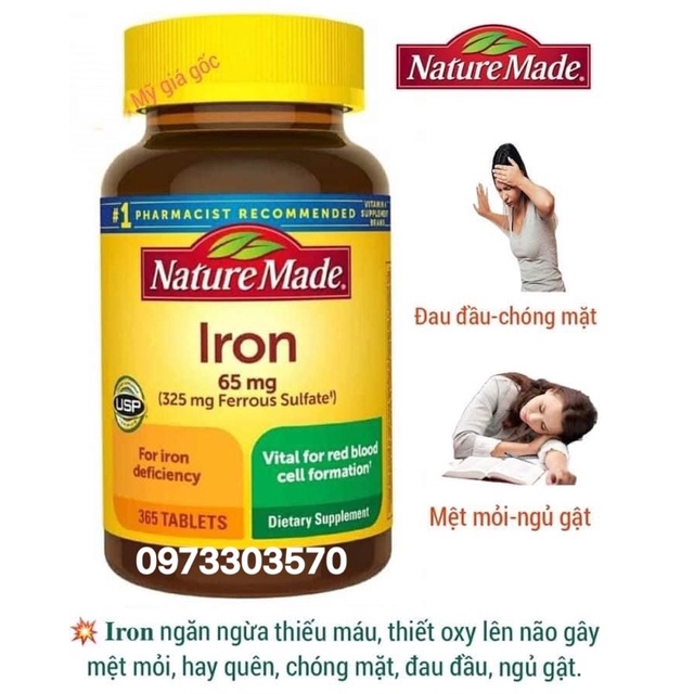 [Hàng Mỹ]date10//2025 viên uống sắt Iron nature Made 365viên