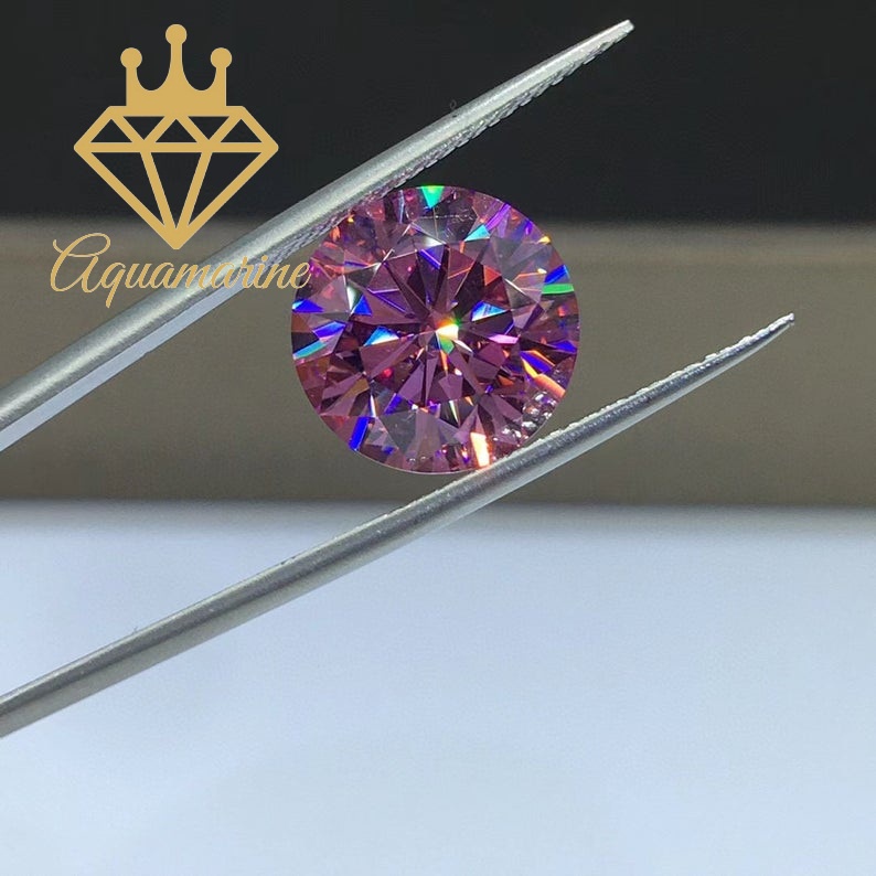 Kim cương nhân tạo Moissanite Round Pink