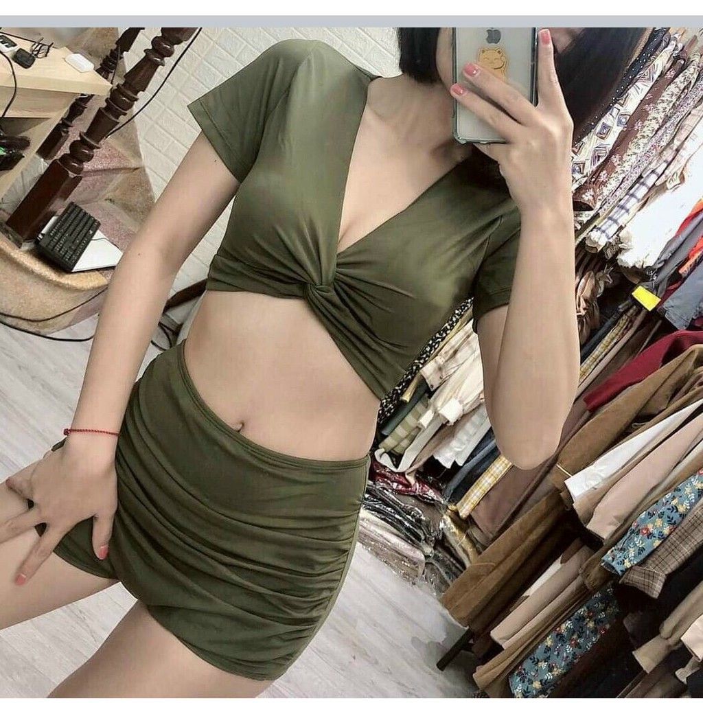 Bikini Đồ Bơi Nữ Hai Mảnh Quần Đùi Cạp Cao Áo Croptop Xoắn Bụng Đen/ Cam/ Vàng RUBY R04 | BigBuy360 - bigbuy360.vn