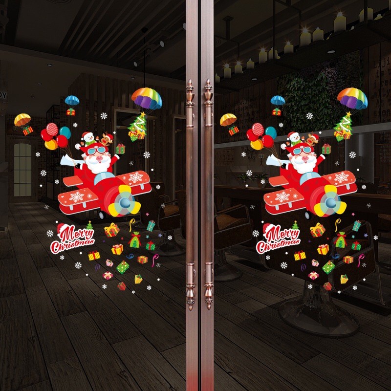 Decal trang trí Noel - Ông già Máy bay đỏ