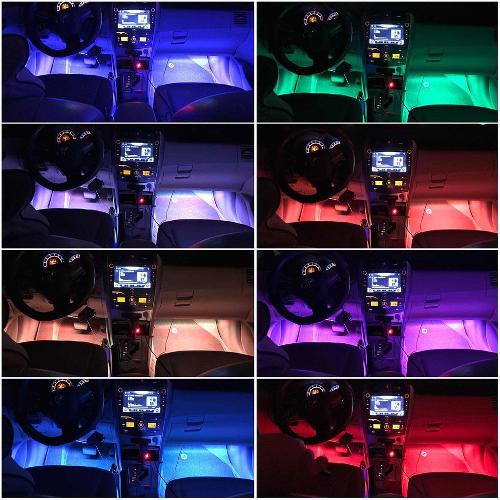 Đèn LED với đèn RGB cho xe hơi SMD5050 DC5V 12V chống thấm nước đèn linh hoạt cho xe hơi với âm nhạc kích hoạt đèn neon 4PCS 36LED với USB