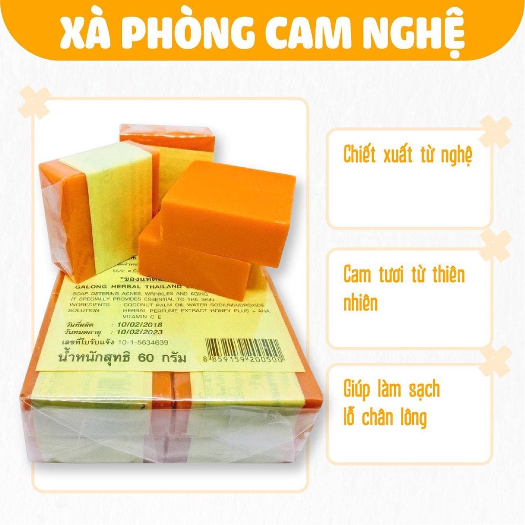 Xà Phòng Cam Nghệ Thái Lan Xà Phòng Galong Trắng Da Giảm Mụn Thâm Orange Soap 65gr ZUZU