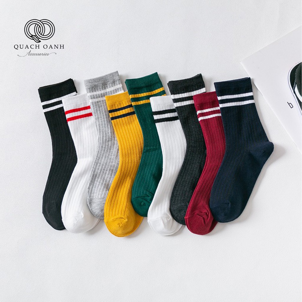 [Mã SKAMCLU8 giảm 10% cho đơn từ 100K] Tất vớ nữ nhún cổ cao phối kẻ ngang phong cách vintage - TT02