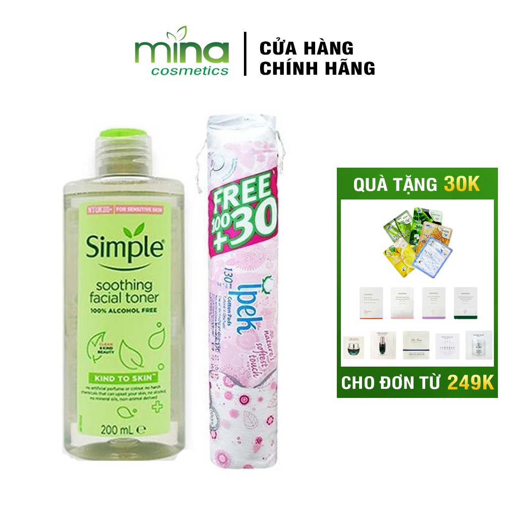 Combo Nước hoa hồng Simple và Bông tẩy trang Ipek 130 miếng