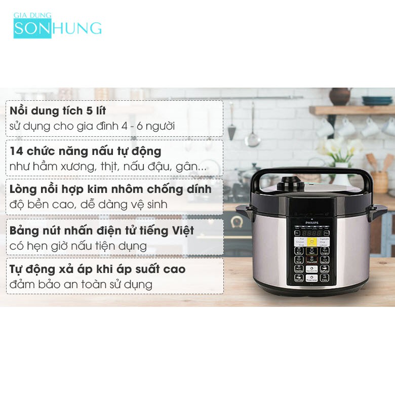 NỒI ÁP SUẤT ĐIỆN TỬ PHILIPS HD2136 DUNG TÍCH 5.0 LÍT