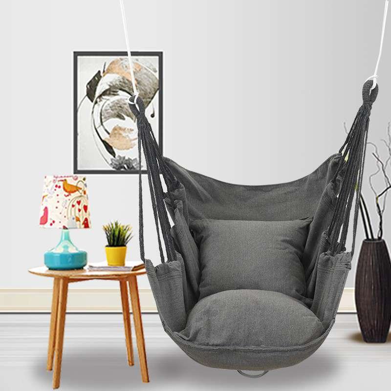 Ghế võng canvas dạng xoay treo xích đu có thể gấp gọn, decor phòng - sân vườn