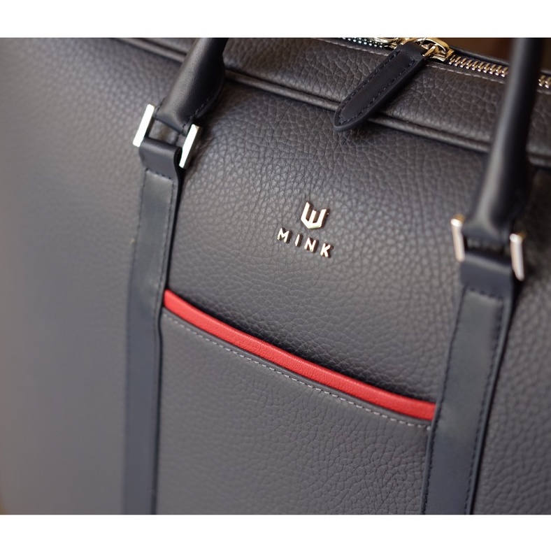 LEO briefcase- Cặp laptop MINK da bò thật nguyên tấm lớp 1 cao cấp màu xanh navy IS85-71