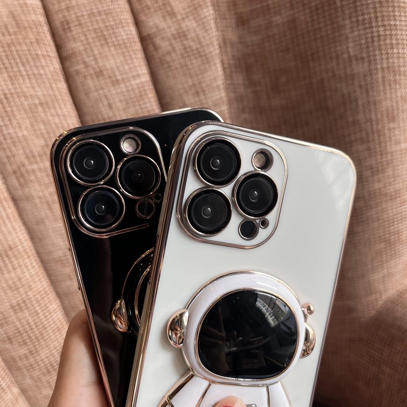 Samsung Galaxy A7 2018 J7 Core J3 J5 J2 Pro Prime J4 Plus Cartoon Space Astronaut Stand Super Cool Plating Fine Hole Shockproof Soft Phone Case 1MMT 07