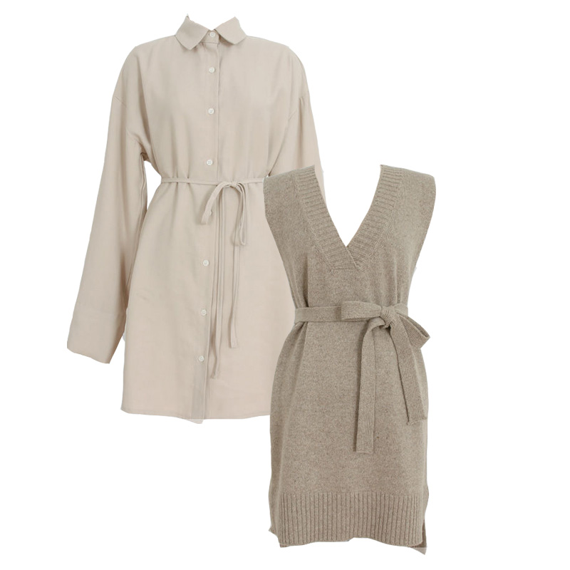 Đầm sơ mi tay dài/Áo khoác dệt kim không tay thời trang thanh lịch cho nữ