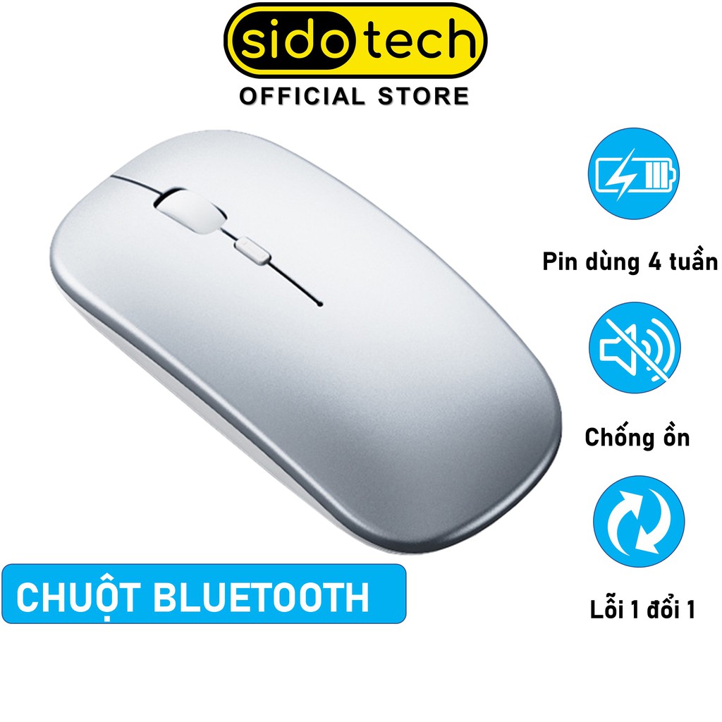 Chuột máy tính không dây bluetooth sạc pin SIDOTECH M1P silent màu hồng / bạc / đen pin dùng 30 ngày cho laptop macbook