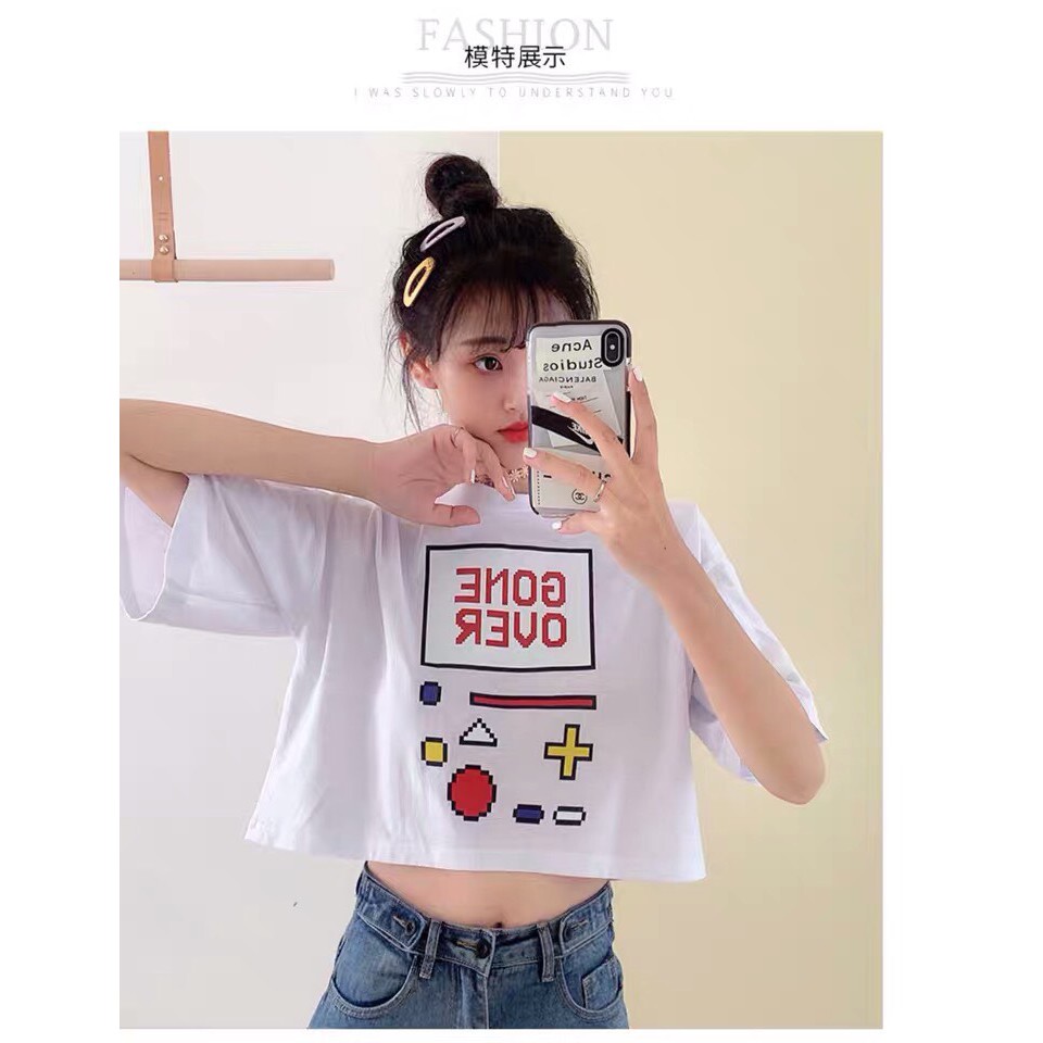 Áo croptop nữ tay ngắn họa tiết siêu cute