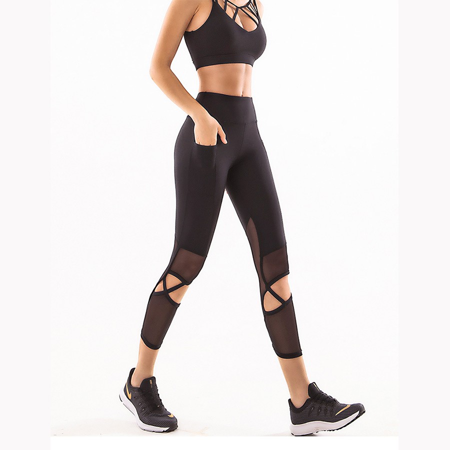 Quần Legging Quần Tập Gym Yoga Phối Lưới Cắt LS51