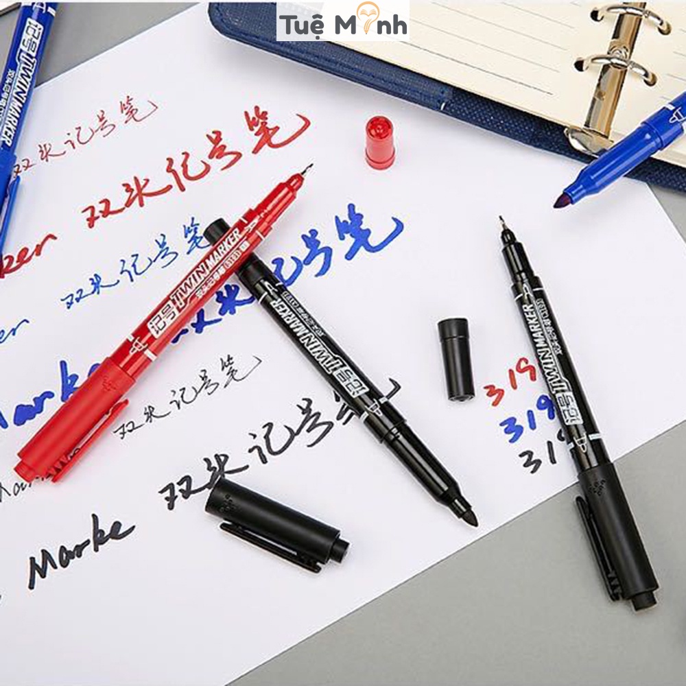 Bút viết 2 đầu marker đi nét line VPP Tuệ Minh, bút viết, vẽ sketch linh hoạt B44 Aihao 3191 mực trơn tru