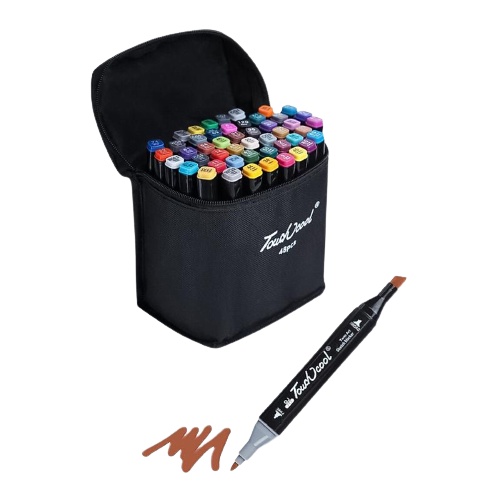 Bộ 48 Bút Vẽ Màu Dạ Nước Đầu 1mm Và 6mm Marker Touchshi Kèm Túi Vải Quai Xách