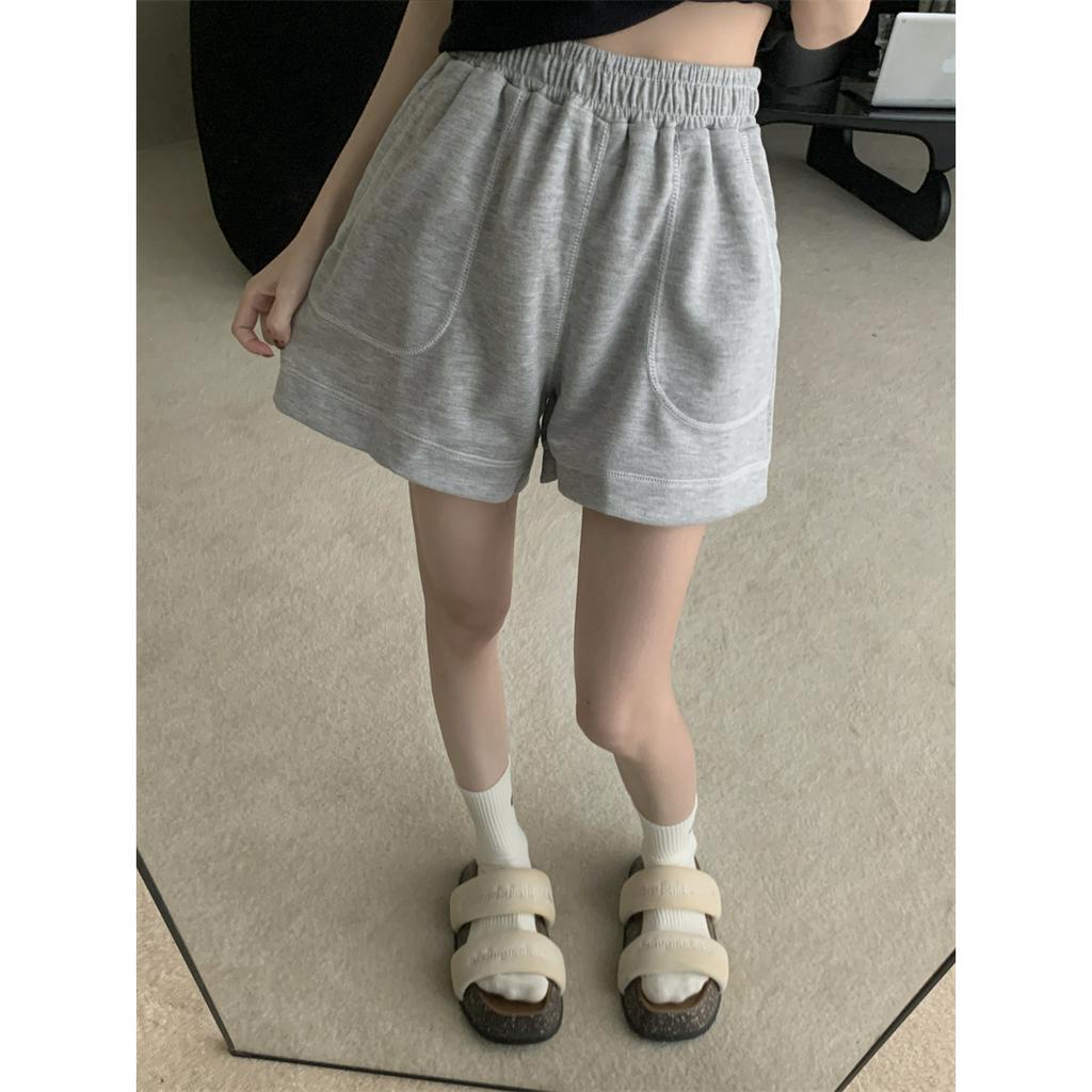 Quần Short Thể Thao Lưng Cao Ống Rộng Màu Sắc Đơn Giản Phong Cách Hàn Quốc