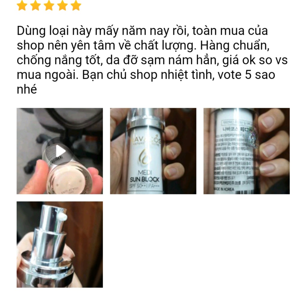 Kem chống nắng spf 50, kem chống nắng da dầu, kem chống nắng da khô, kem chống nắng cho nam NAVACOS Medi Sun block 30ml