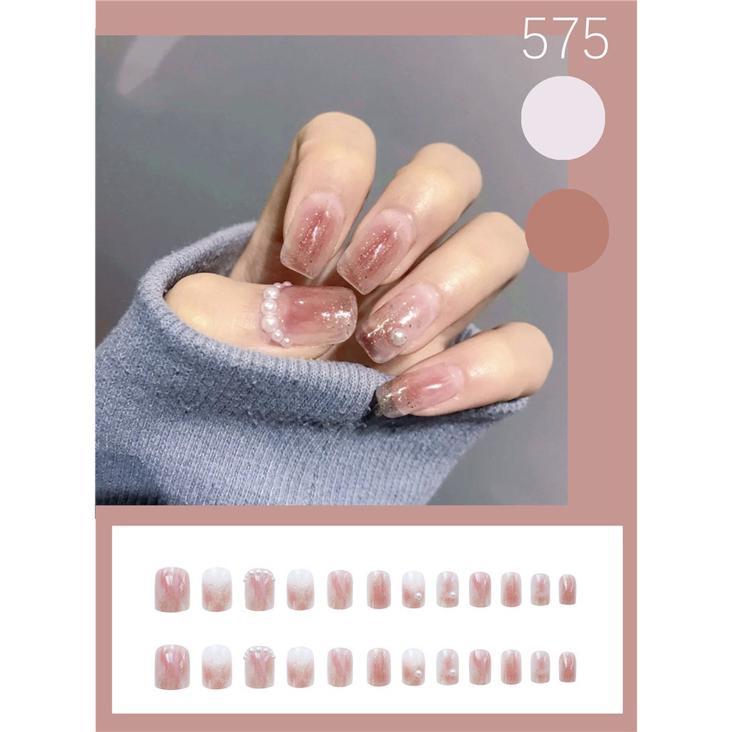 Bộ 24 móng tay giả SUAKE đính đá trang trí móng nghệ thuật