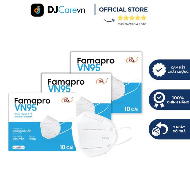 Combo 3 hộp khẩu trang y tế kháng khuẩn Famapro VN95 màu trắng (10 cái/hộp)