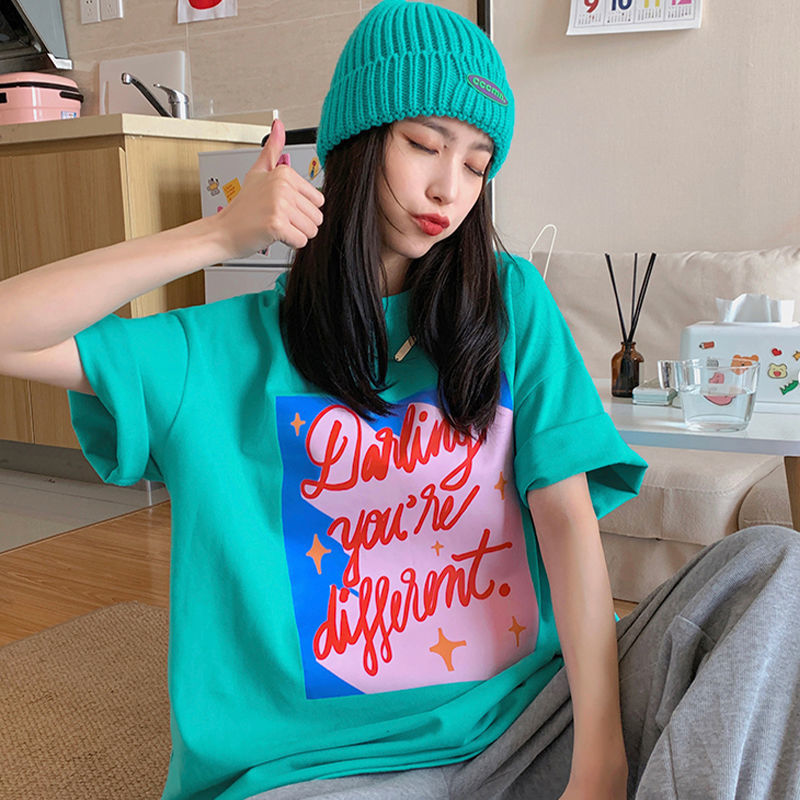 Áo thun ngắn tay cổ tròn dáng rộng thời trang dành cho nữ