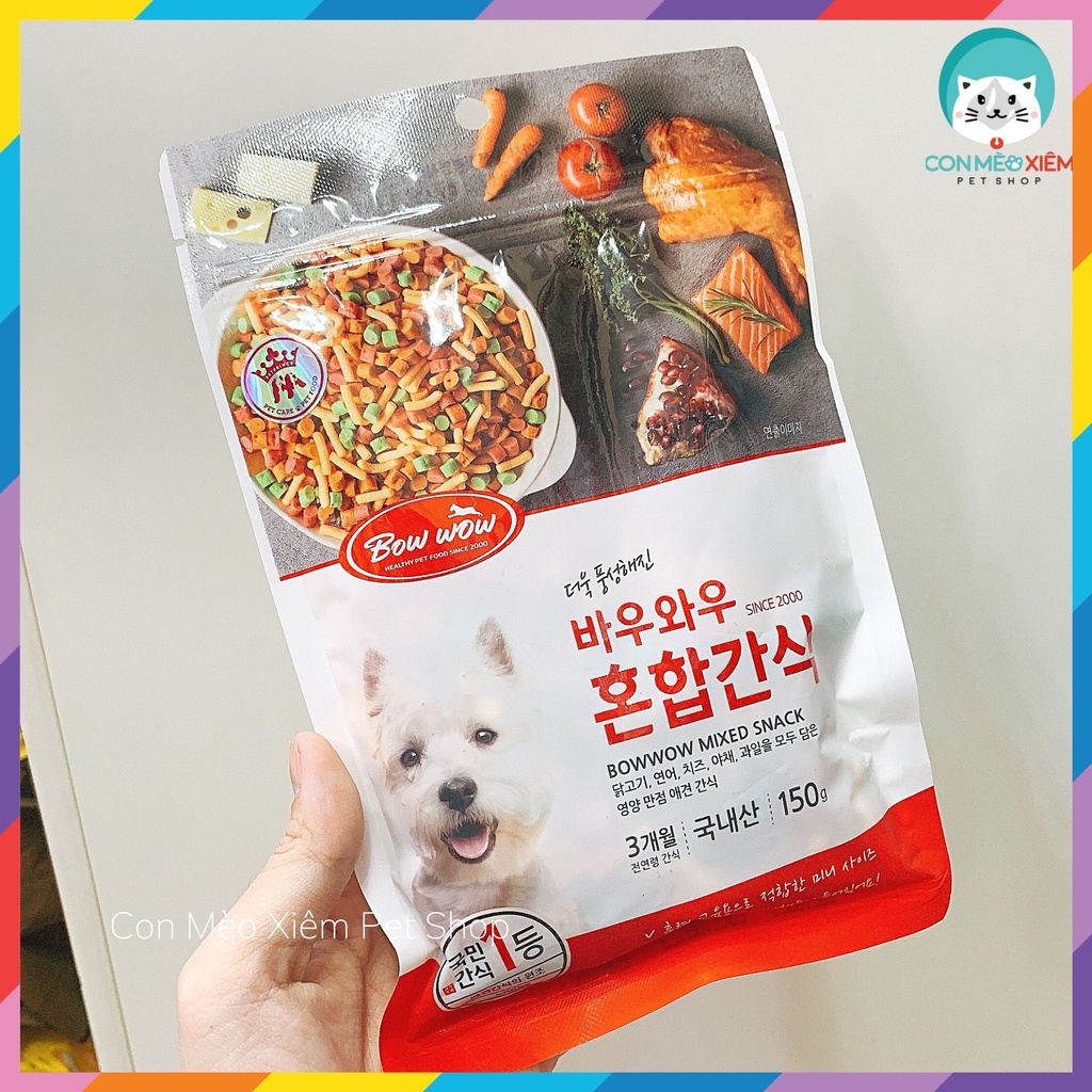Bánh thưởng cho chó Bow wow hỗn hợp 150g 350g, thức ăn snack vặt huấn luyện cún Con Mèo Xiêm