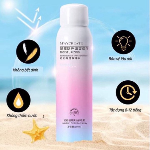 Xịt chống nắng body Maycreate, Kem chống nắng dạng xịt 150ml SPF35 bật tông sau sử dụng chính hãng nội địa trung DANA