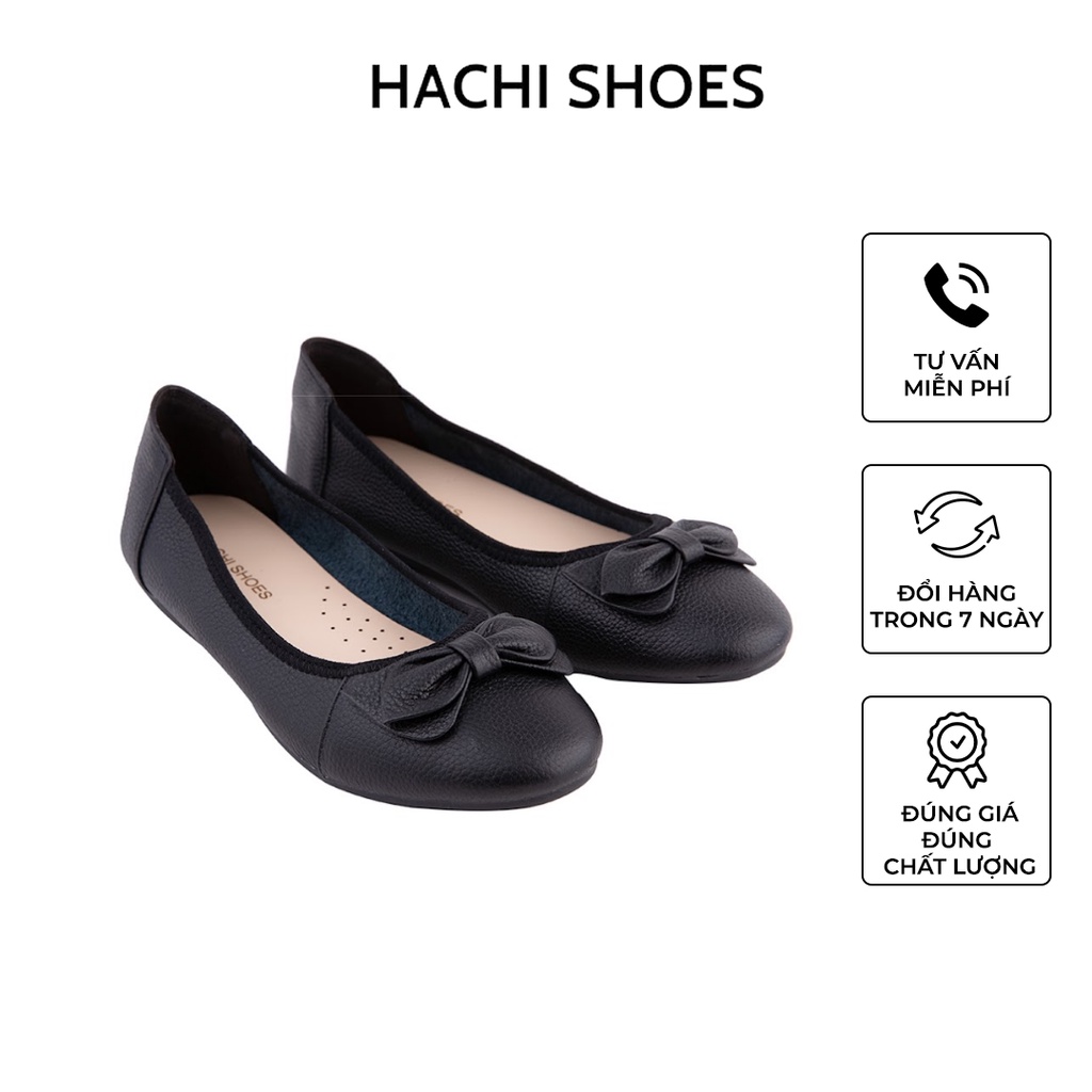 Giày búp bê bệt nữ da bò siêu mềm màu đen B050 - HachiShoes