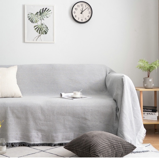 Thảm cotton trải sofa trơn phong cách Bắc Âu/ chăn thổ cẩm phủ ghế vintage - Minimalist Nordic Sofa Cover Blanket