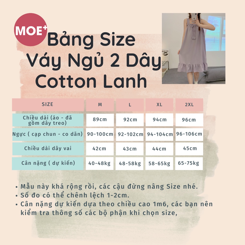 HÀNG SẴN_CÓ BIGSIZE _Đầm Ngủ Hai Dây Cotton Lanh Xốp Basic Hè 2022 | BigBuy360 - bigbuy360.vn
