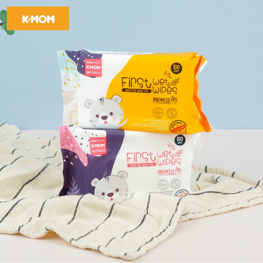 Khăn ướt cao cấp K-Mom Hàn Quốc chất liệu cotton tự nhiên siêu mềm gói 100 chiếc