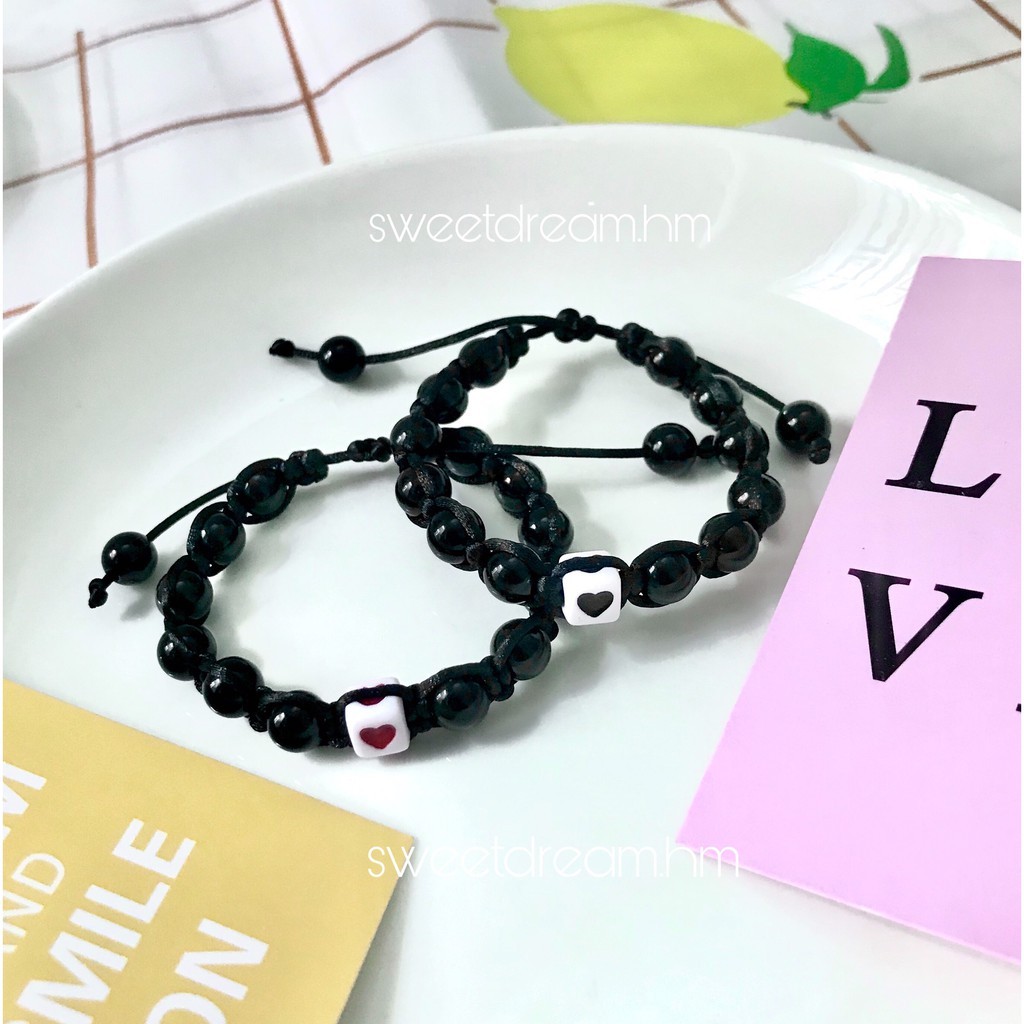 Vòng tay đôi đan hạt mix trái tim, vòng tay  đôi handmde xinh xắn - Sweet Dream Handmade