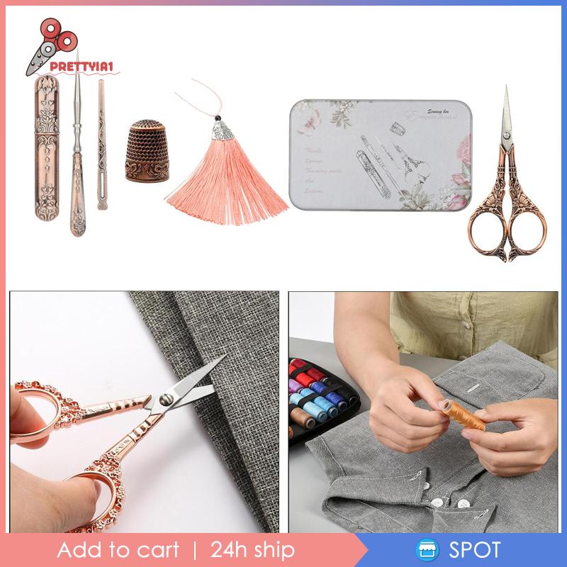 [Prettyia1] Bộ Dụng Cụ Thêu Cổ Điển Hoàn Chỉnh Thimble Awl Lily