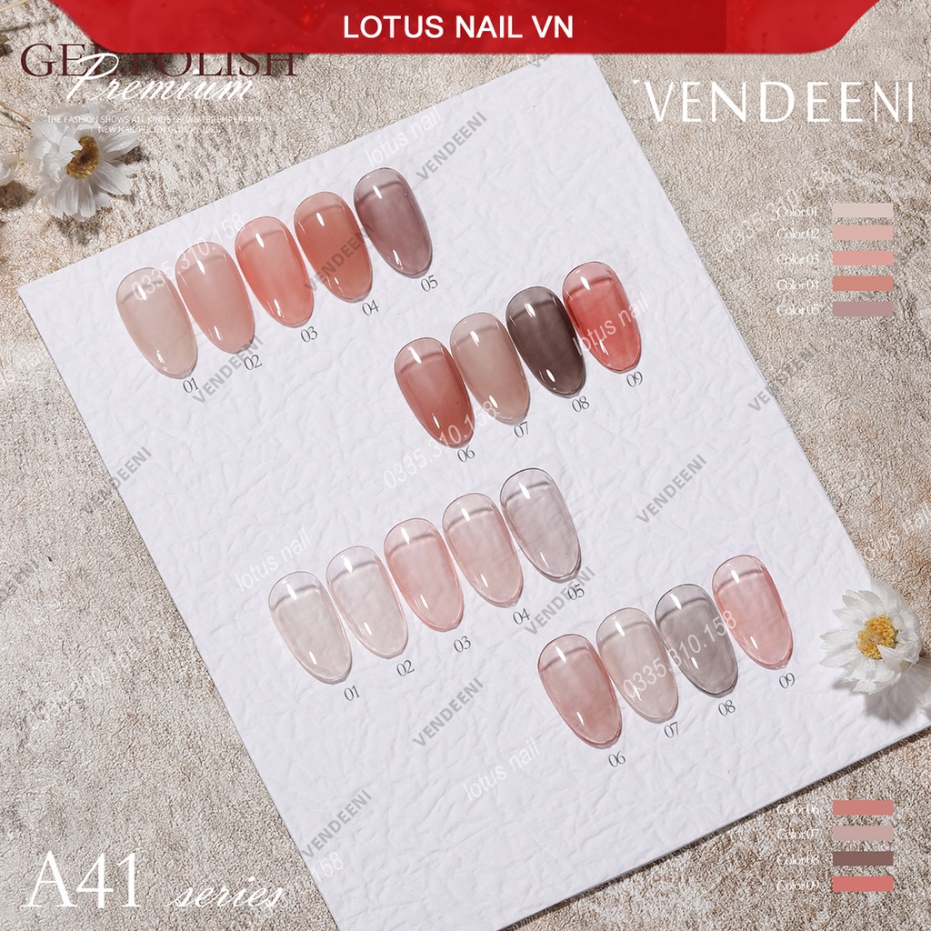 Set sơn gel thạch cao cấp 9 màu Vendeeni mã A41 tặng kèm bảng màu