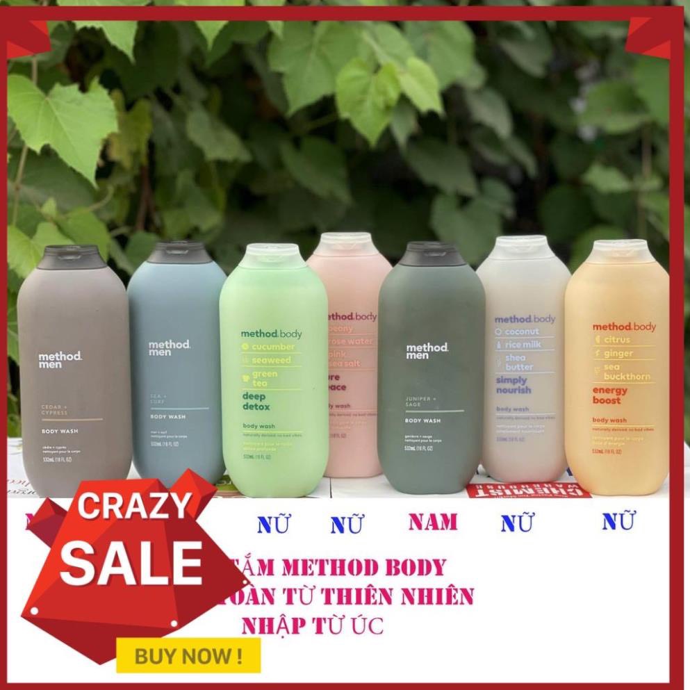 Sữa Tắm organic Method Body Wash / Method men cho cả Nữ và Nam 532ml Chuẩn Hàng Úc 100% từ thiên nhiên