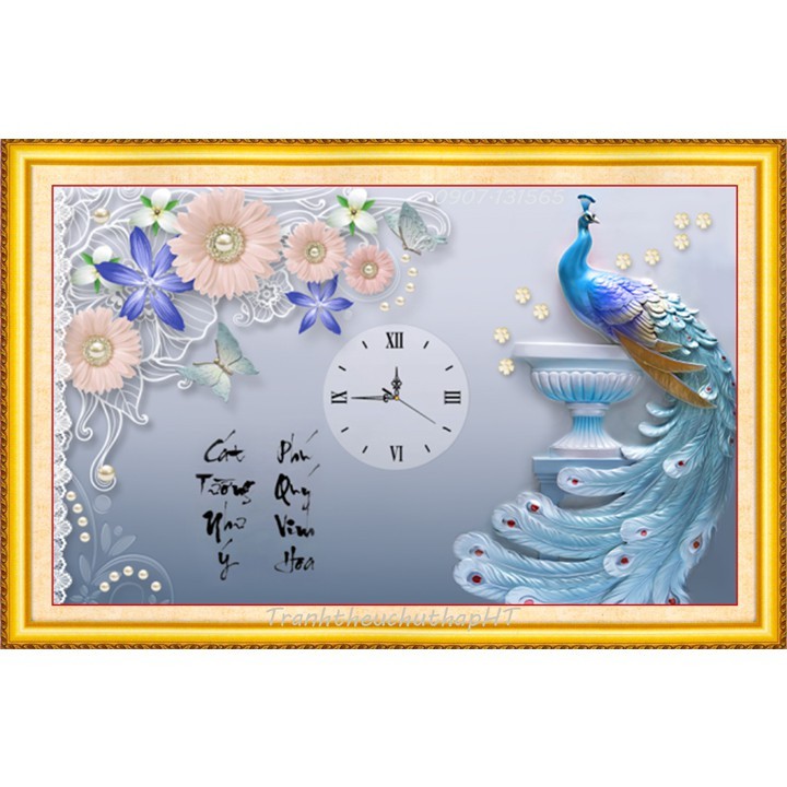 Tranh đính đá, Tranh thêu chữ thập 3D Đồng hồ Phú Quý Cát Tường LV190, LV3125 - tự thêu, tự đính