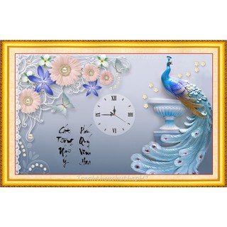 Tranh đính đá, Tranh thêu chữ thập 3D Đồng hồ Phú Quý Cát Tường LV190, LV3125 - tự thêu, tự đính