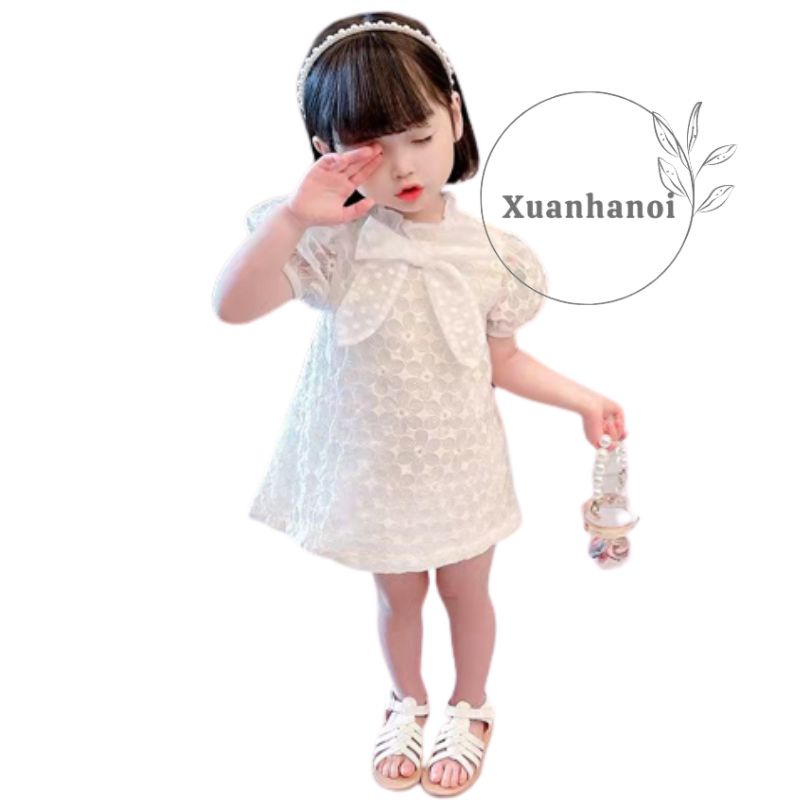 Váy bé gái mầu trắng ren nơ cao cấp XHN981