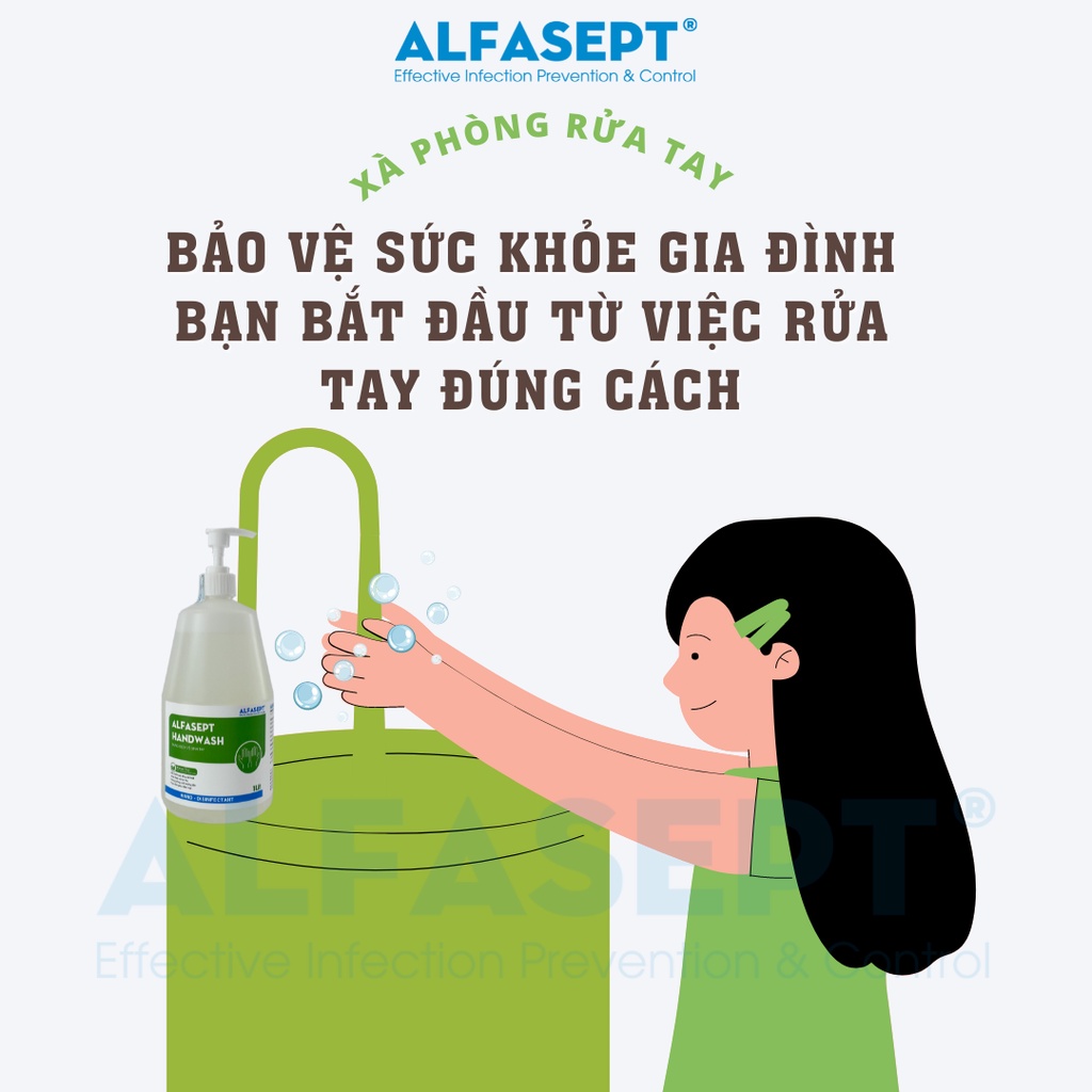 Xà Phòng Rửa Tay ALFASEPT Handwash Chiết Xuất Lá Trà Xanh Thân Thiện Với Da, Giúp Sát Khuẩn Nhanh Chóng, Hiệu Quả Lọ 1L