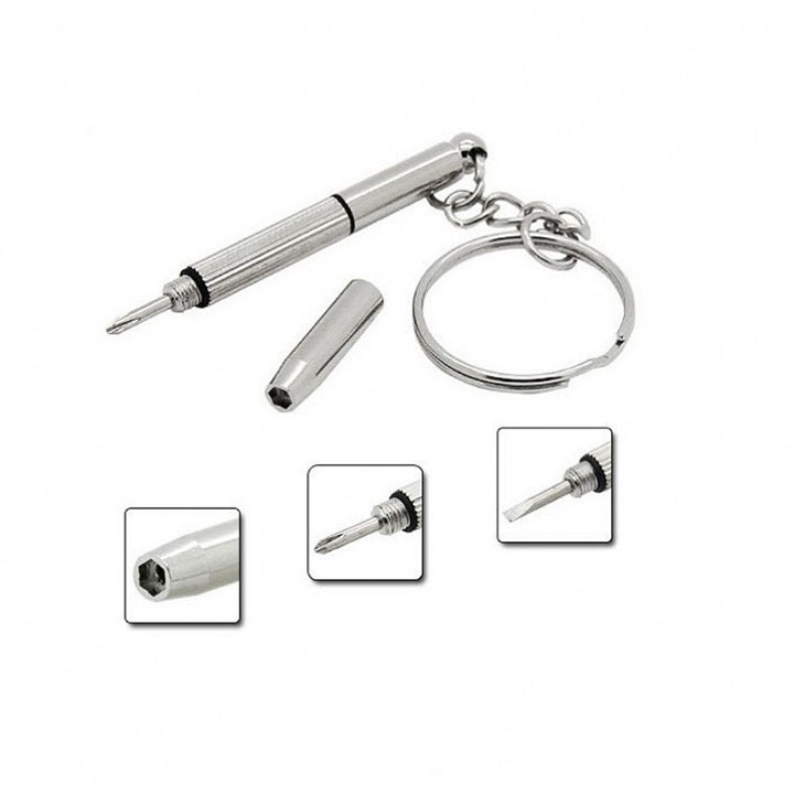 Móc Khóa Tuốc Nơ Vít Kim Loại 2 Đầu 3 Cạnh và 1 Cạnh Siết Chặt Đinh Ốc Kính Nhỏ Gọn Tiện Lợi
