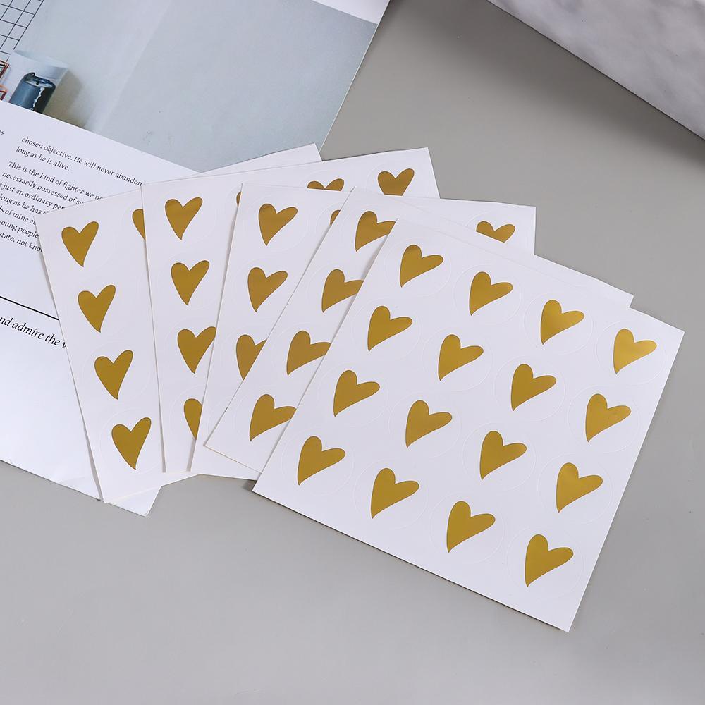 Set 1 / 80 / 160 Sticker Handmade Hình Trái Tim Tròn Màu Đồng Trang Trí Bánh Kem