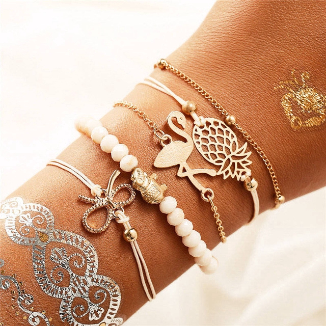 Set vòng tay kết hạt đá/vỏ sò hình mặt trăng/ngôi sao vintage thời trang dành cho nữ