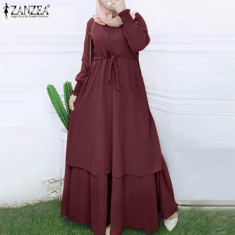 Váy maxi Zanzea màu trơn thiết kế hai lớp thời trang thanh lịch cho nữ