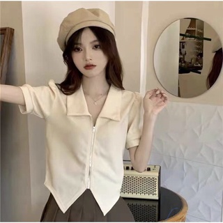 Áo croptop polo khóa zip style Ulzzang Hàn Quốc Mozipa Quảng Châu moz16