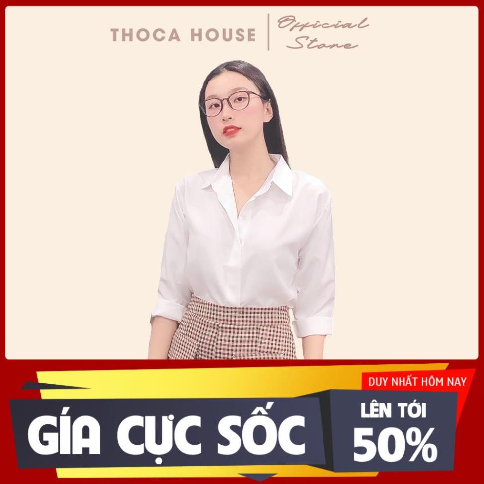 Áo sơ mi trắng, đen dáng suông basic THOCA HOUSE freesize dưới 56kg, chất vải mềm thoáng, nút ẩn !