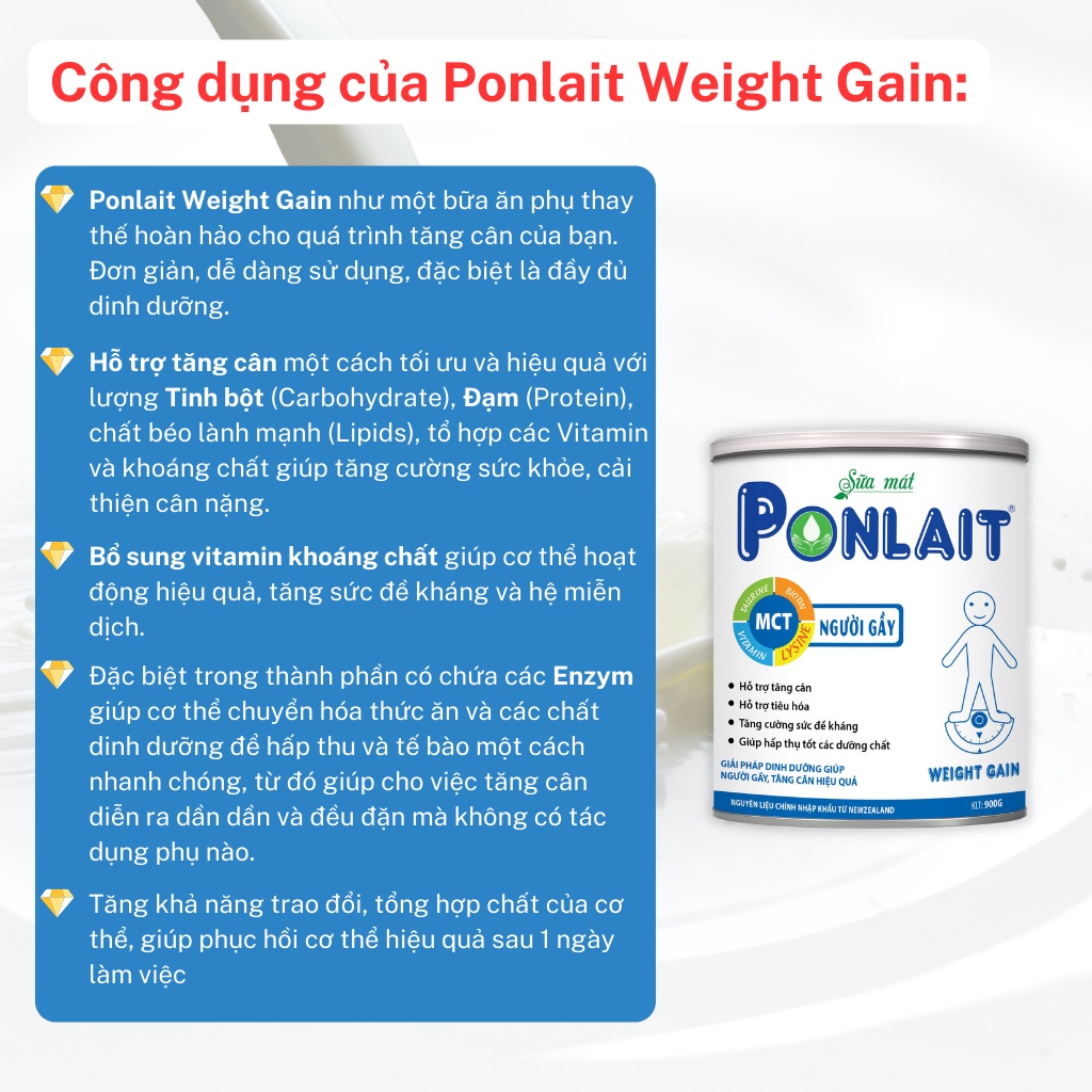 Sữa tăng cân Ponlait Weight Gain hộp 900G - Sữa mát tăng cân dành cho người gầy